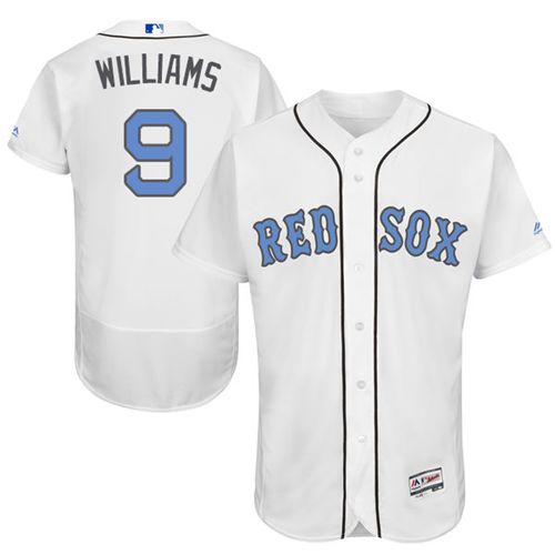 Red Sox #9 Ted Williams White Flexbase Authentic Collection Father's Day Stitched MLB Jersey - Click Image to Close